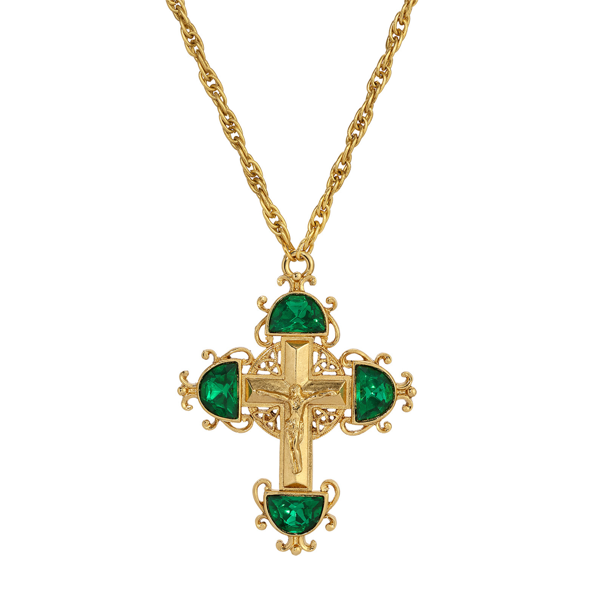 Symbols of Faith Gold Tone Cross Color Crystal Necklace