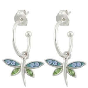 Athra Fine Silver Plated Dragonfly Charm Drop Earrings