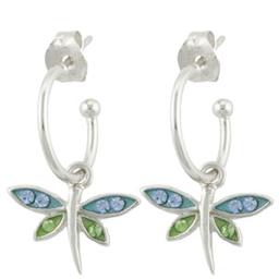 Dragonfly Charm Hoop in Fine Silver Plate Earrings