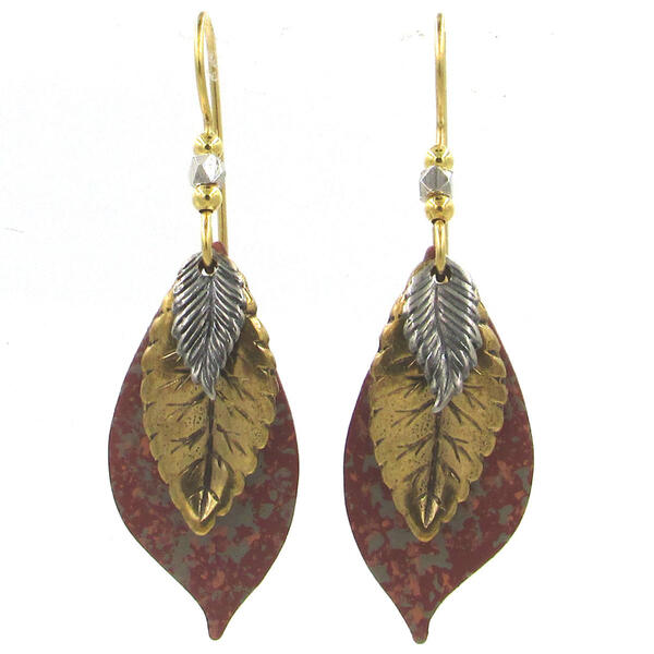 Silver Forest Mixed Metal Terracotta Raku Finish Layered Earrings - image 