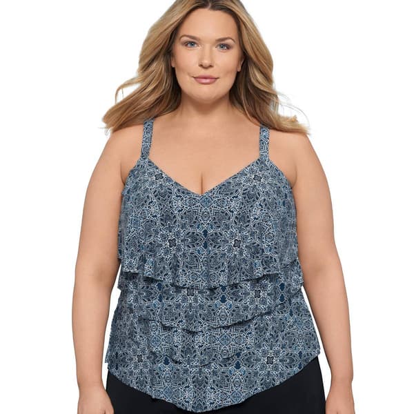 Plus Size TrimShaper Tonga Tiles Lena Tankini - image 