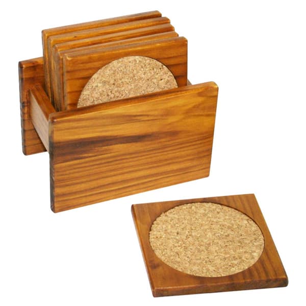 Home Basics Pine Wood Square Coasters Set Of 6