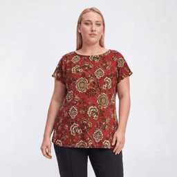 Plus Size Emily Daniels Short Sleeve Floral Button Blouse