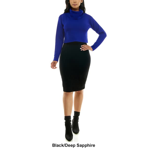 Womens Nina Leonard Solid Cowl Neck Popover Sweater Dress