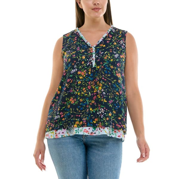 Womens Zac & Rachel Sleeveless Double Floral Print Crepe Tank