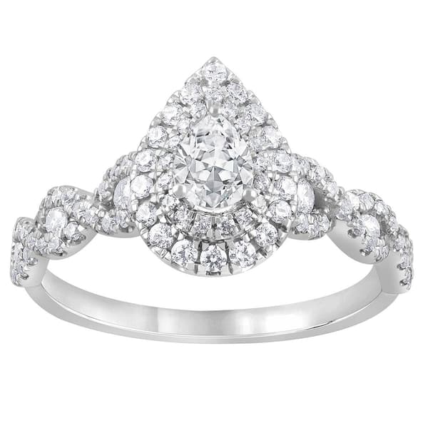 Diamond Classics(tm) White Gold Pear Cut Double Halo Engagement Ring - image 