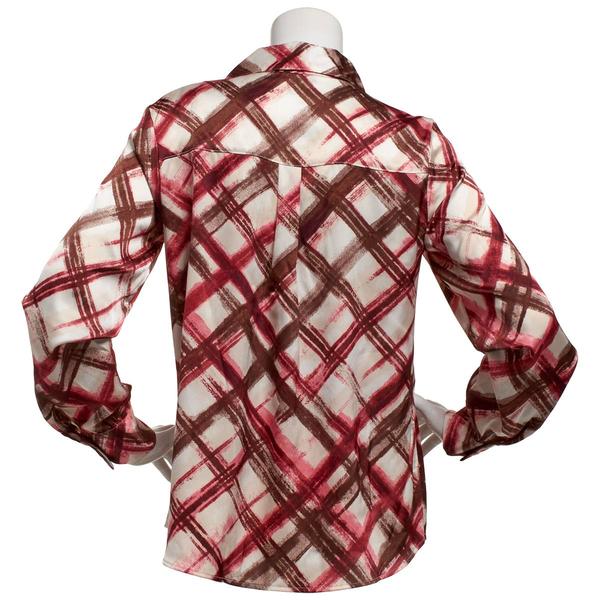 Juniors A. Byer Plaid Satin Button Front Blouse