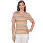 Petite Hearts of Palm Tropical Twist Tab Sleeve Stripe Blouse - image 1