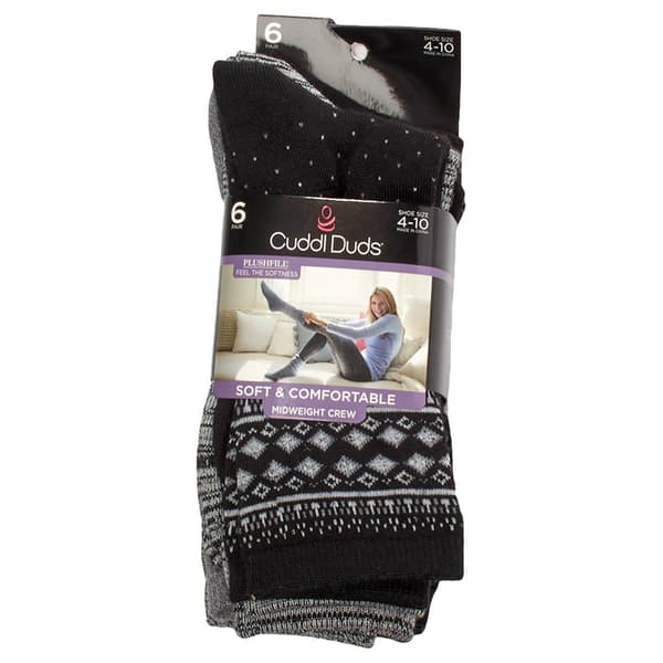 Womens Cuddl Duds(R) 6pk. Multi-Color Crew Socks
