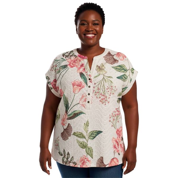 Plus Size Cocomo Short Sleeve Floral Eyelet Blouse - image 