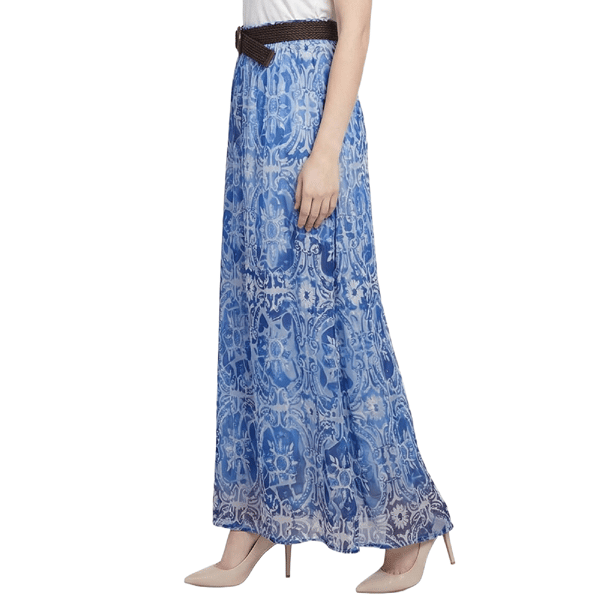 Petite NY Collection Belt Waist Medallion Chiffon Maxi Skirt