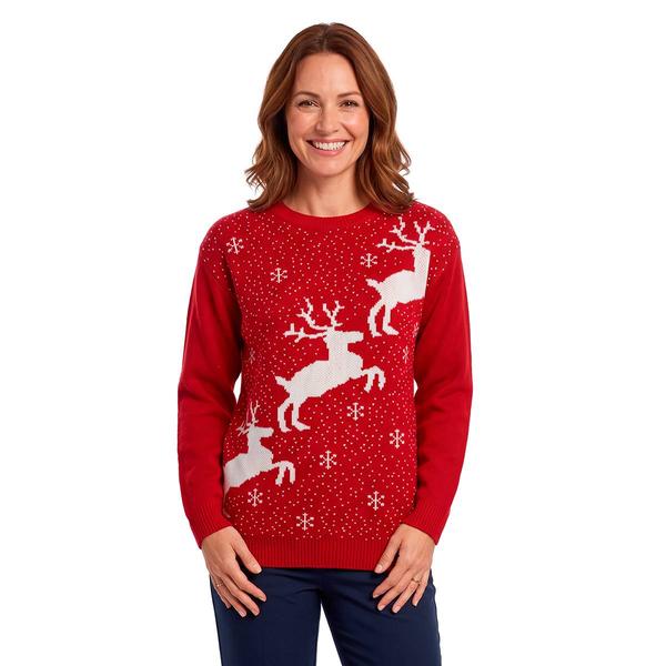 Womens Tint & Shadow Long Sleeve Solid Flying Reindeer Sweater