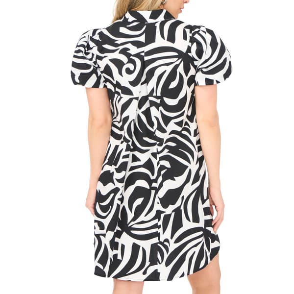 Petite MSK Short Puff Sleeve Abstract 1/4 Button Shift Dress