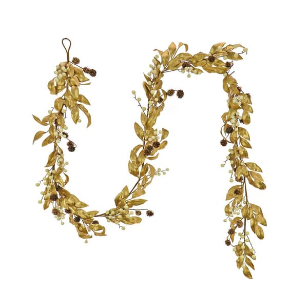 National Tree 9ft. Gold Metallic Laurel Garland w/ Pinecone - image 