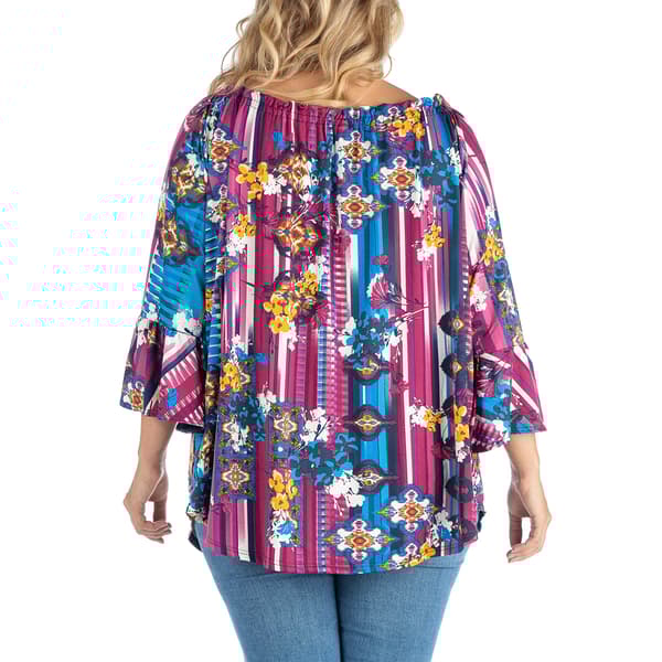 Plus Size 24/7 Comfort Apparel Floral Flare Sleeve Tunic