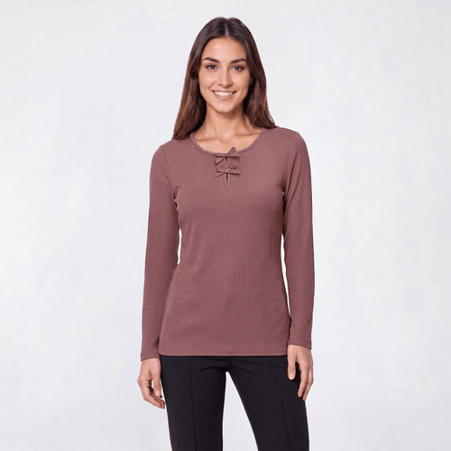 Womens Architect(R) Long Sleeve Keyhole Neck & Bow Accent Tee - image 