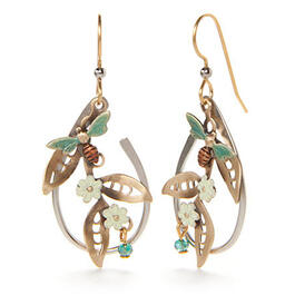 Silver Forest Two-Tone Bees & Flowers Drop Earrings