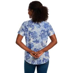 Womens Notations Short Sleeve Paisley Keyhole Neck Blouse