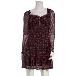 Juniors Jolt Long Sleeve Floral Print Smock Waist A-Line Dress