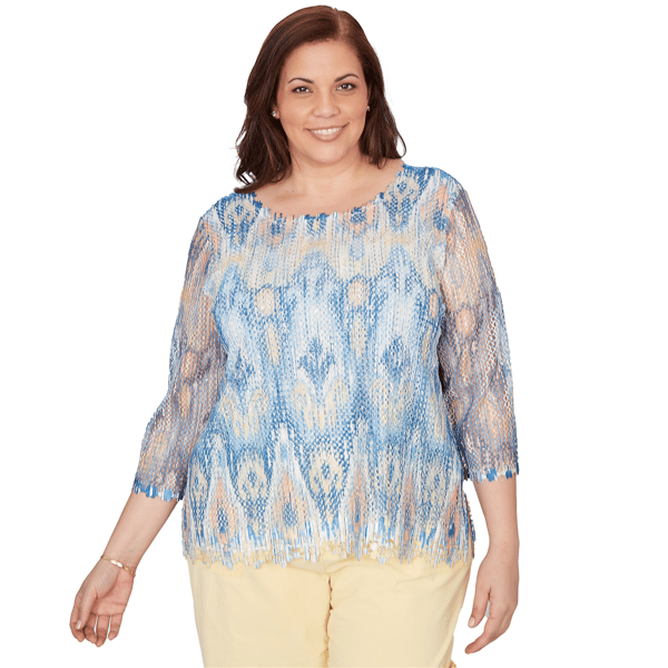 Plus Size Alfred Dunner Out Of The Blue Dramatic Ikat Scallop Tr - image 