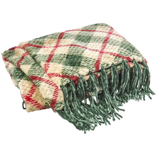 Mountain Ridge(R) Red & Green Plaid Fringe Throw