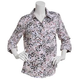 Womens Emily Daniels Knit To Fit Abstract Dot Button Down Blouse