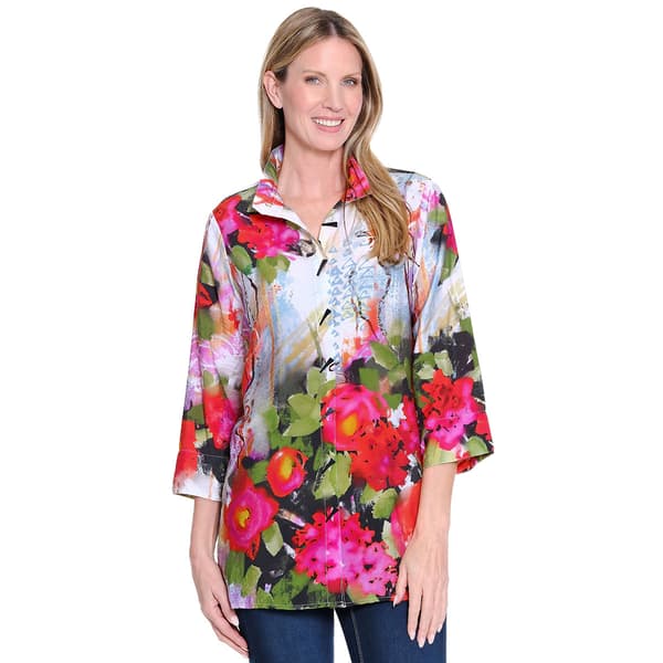 Womens Ali Miles 3/4 Sleeve Button Front Floral Blouse - image 