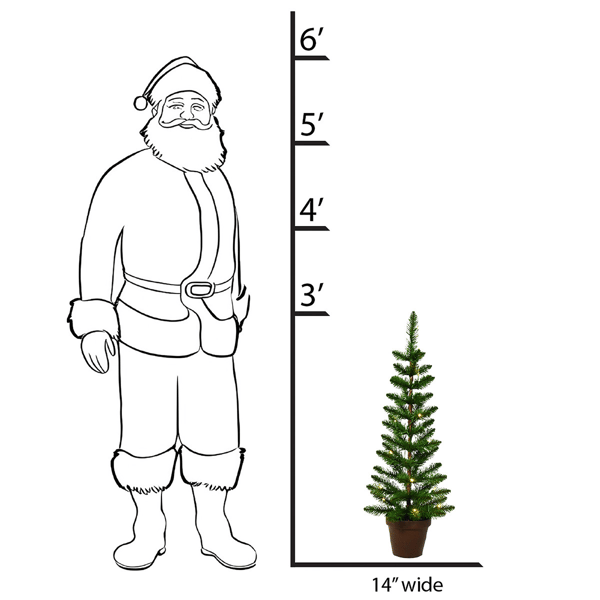 Santa''s Workshop 3ft. Pre-Lit Warm White Green Slim Potted Tree