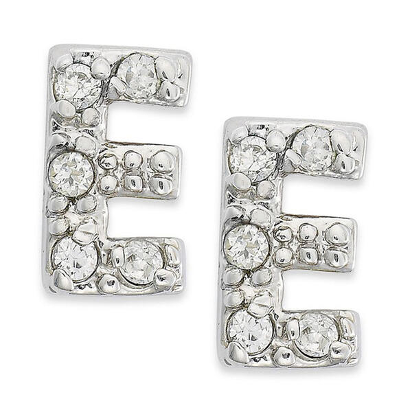 Sterling Silver Cubic Zirconia E Initial Stud Earrings - image 