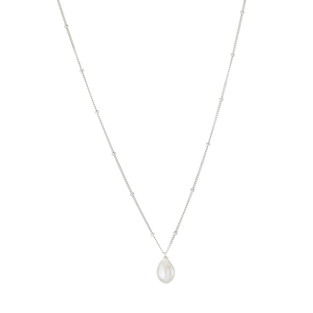 Sterling Silver Beaded Rope Chain Pearl Pendant Necklace