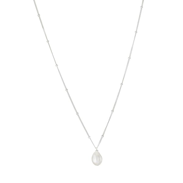 Sterling Silver Beaded Rope Chain Pearl Pendant Necklace - image 