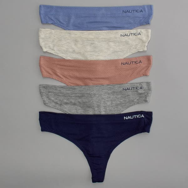 Womens Nautica 5pk. Breathe Thong Panties with Logo - NT37295PKA - image 