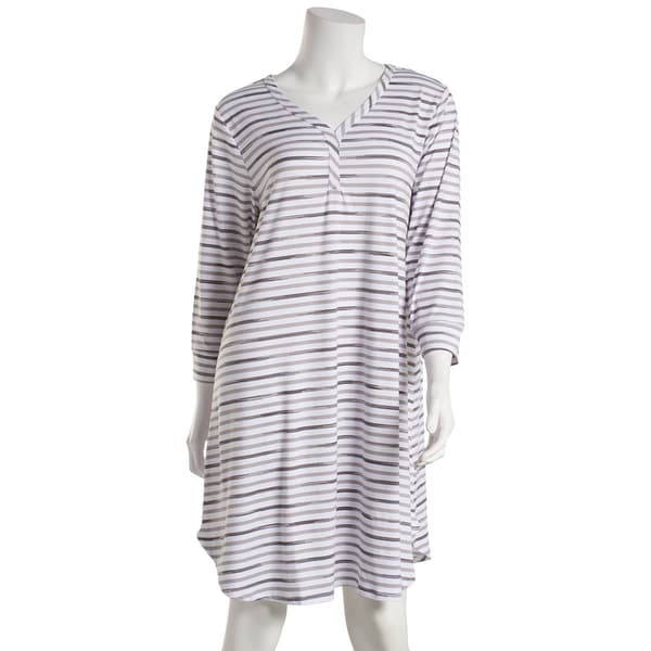 Plus Size Ellen Tracy 3/4 Sleeve Two Toned Stripe Nightshirt - image 