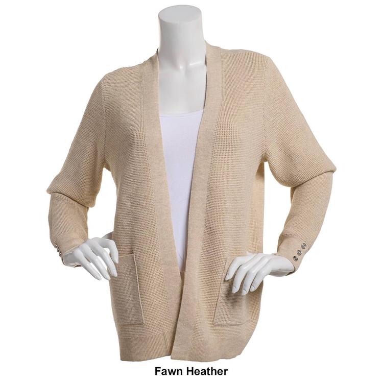 Womens 89th & Madison Long Sleeve Waffle Stitch Open Cardigan