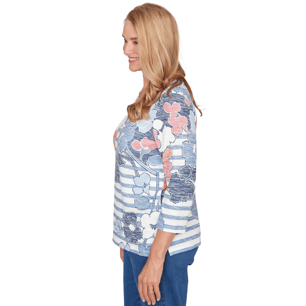 Womens Alfred Dunner Austin Stripe Floral Keyhole Neck Blouse