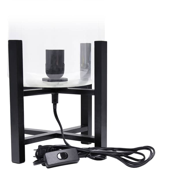 Simple Designs Black Wood Mounted Table Lamp w/Glass Shade