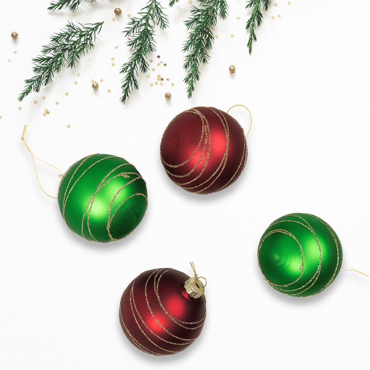 Northlight 4ct Red & Green Stripes Christmas Glass Ball Ornaments