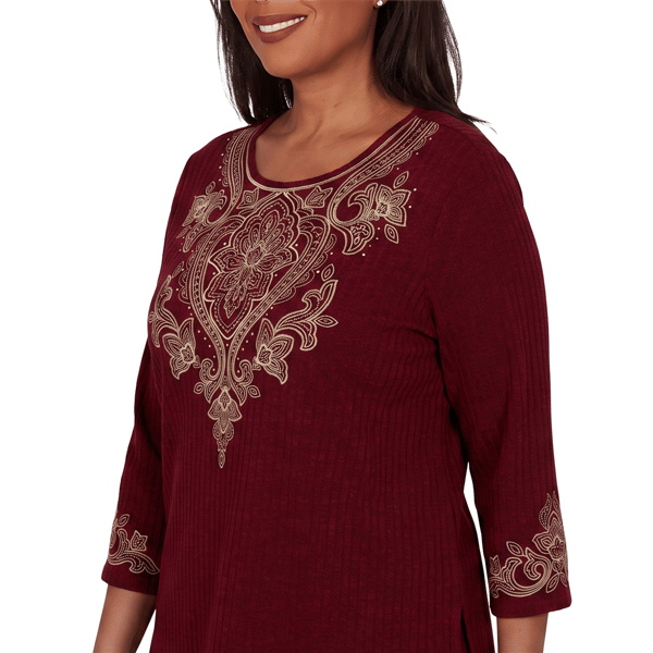 Womens Alfred Dunner Union Square Scroll Embroidered Ribbed Knit