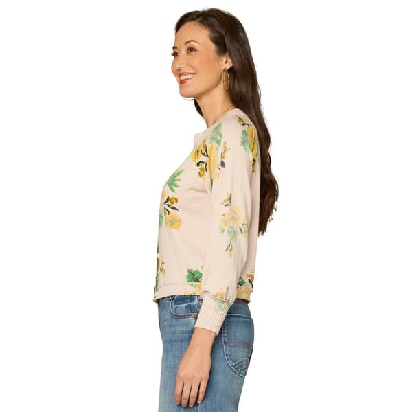 Womens Democracy 3/4 Sleeve Floral Button Front Cardigan