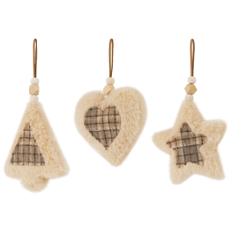 Northlight 3ct. Plush Tree Star & Heart Plaid Christmas Ornaments
