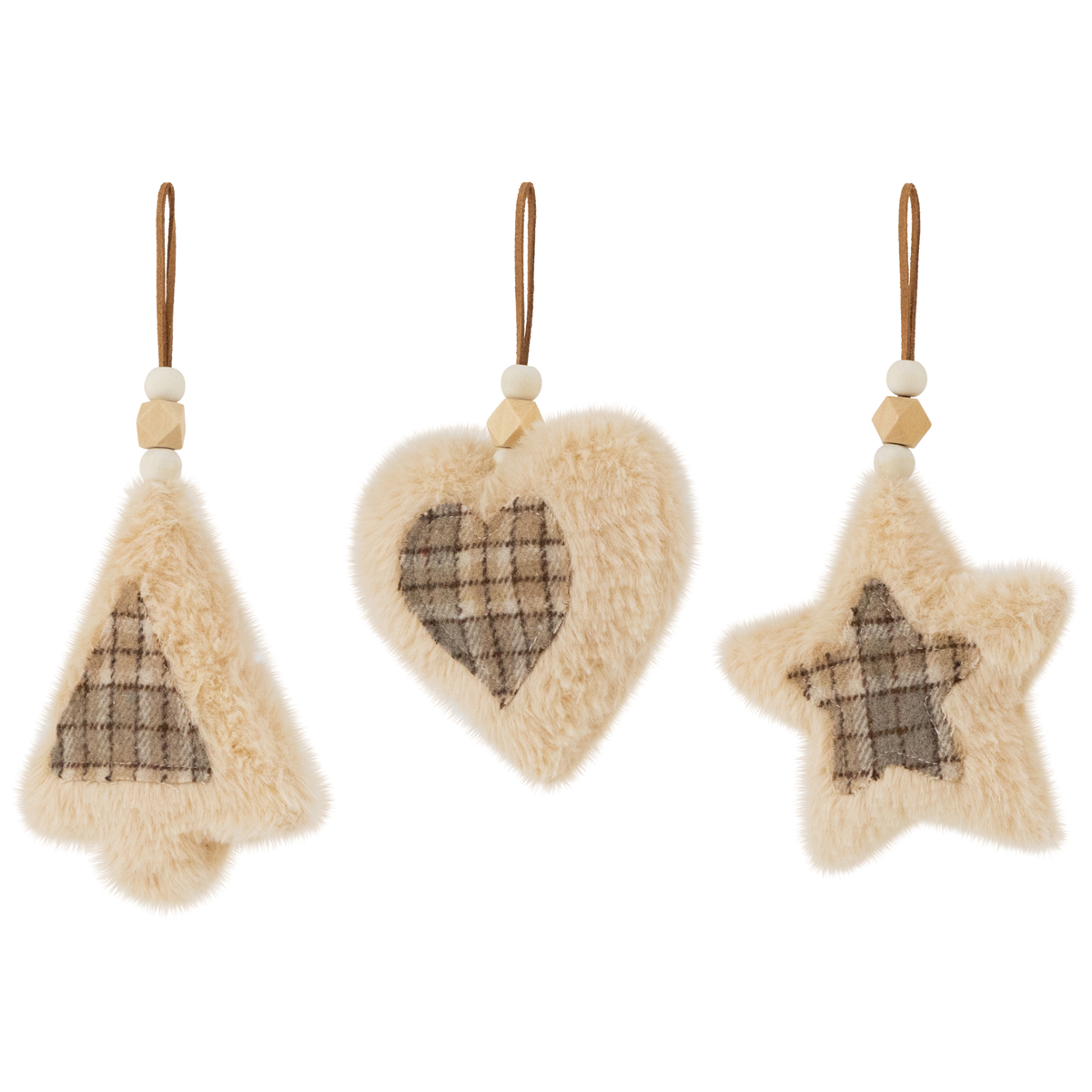Northlight 3ct. Plush Tree Star & Heart Plaid Christmas Ornaments