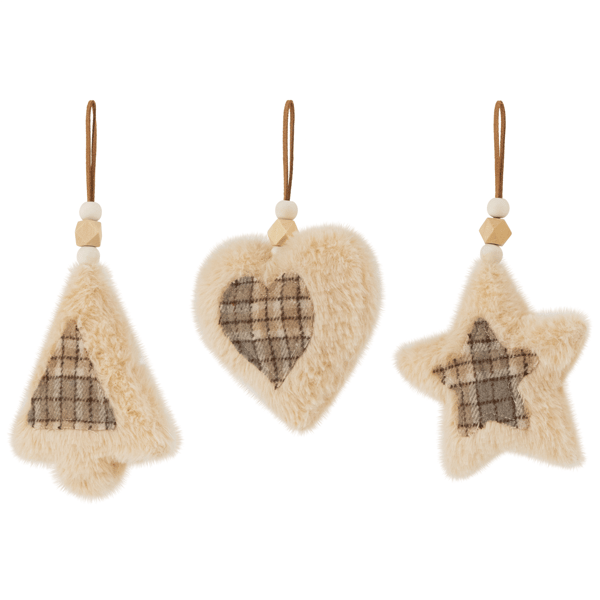 Northlight 3ct. Plush Tree Star & Heart Plaid Christmas Ornaments