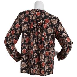 Womens Napa Valley 3/4 Sleeve Rust Floral Pleat Knit Blouse