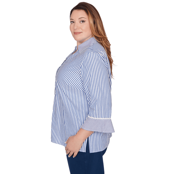 Plus Size Alfred Dunner Mykonos Mixed Stripe Button Front Blouse