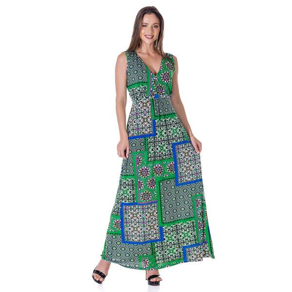 Womens 24/7 Comfort Apparel Geometric Empire Waist Maxi Dress - image 
