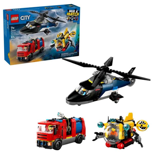 LEGO&#40;R&#41; CITY Helicopter&#44; Fire Truck & Submarine Remix Building Kit - image 