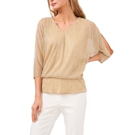 Womens MSK Metallic Cold Shoulder Crinkle 3/4 Split Sleeve Blouse