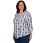 Plus Size Alfred Dunner Indigo Girls 3/4 Sleeve Diamond Blouse - image 3