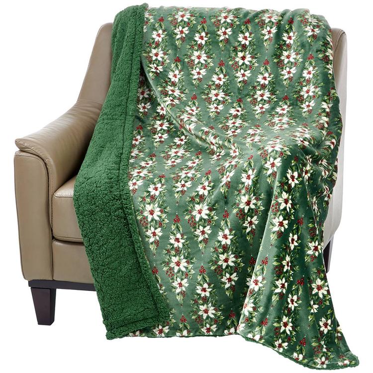 Mountain Ridge Cascading Poinsettia Sherpa Throw