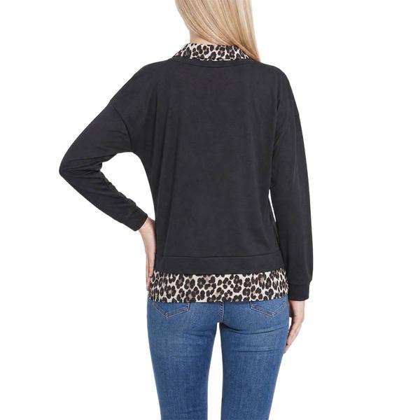 Womens NY Collection Long Sleeve Two in One Leopard Sweater